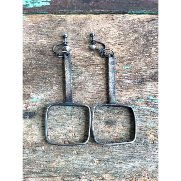 Vintage 1960s Abstract Dangle Earrings Sterling - Picture 5 of 11